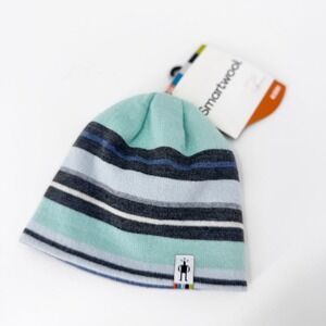 Smartwool‎ Reversible Kids Striped Beanie Hat Aqua Blue Gray White